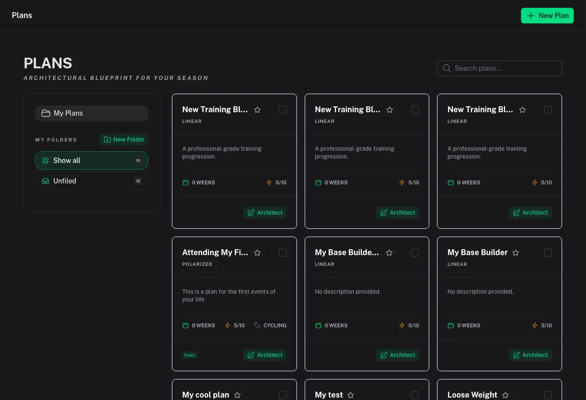 Plan library with reusable blueprints, folders, and share-ready templates